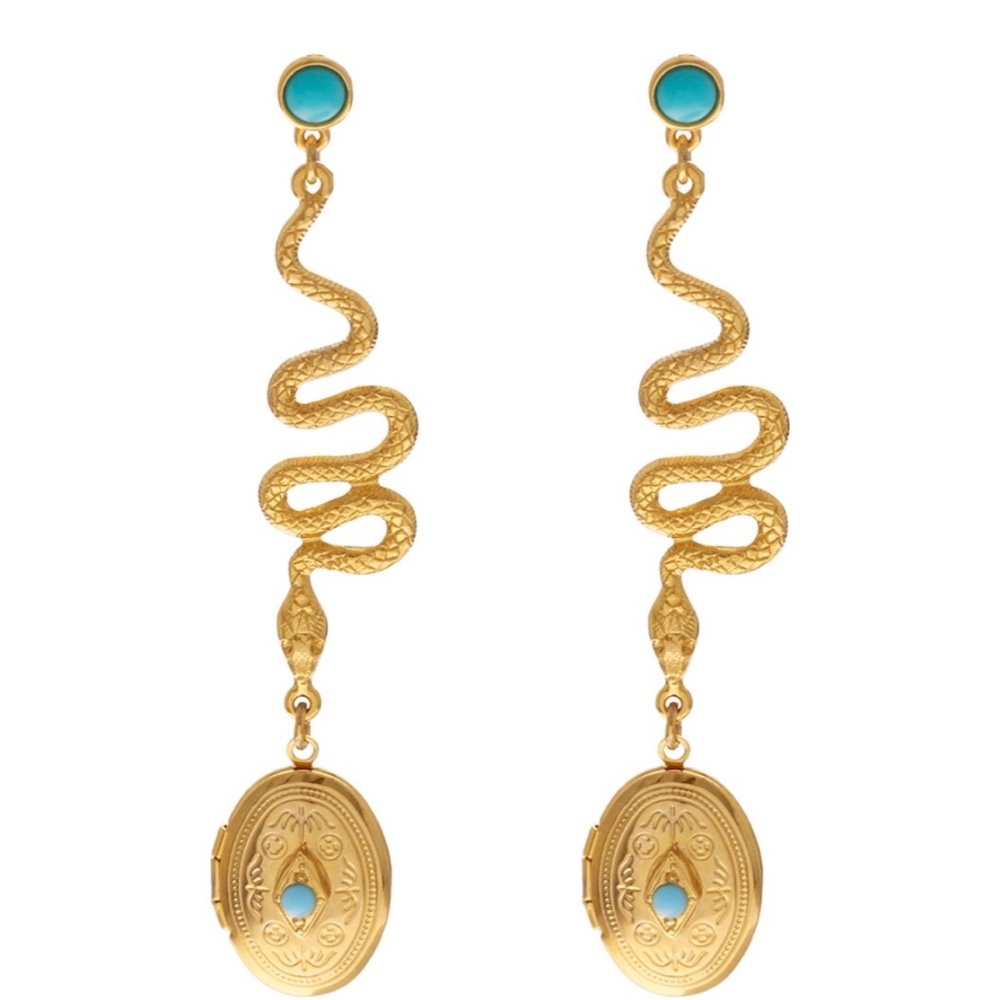 BEN AMUN 24K Gold Plated Locket With Stones Earrings - Picture 2 of 6